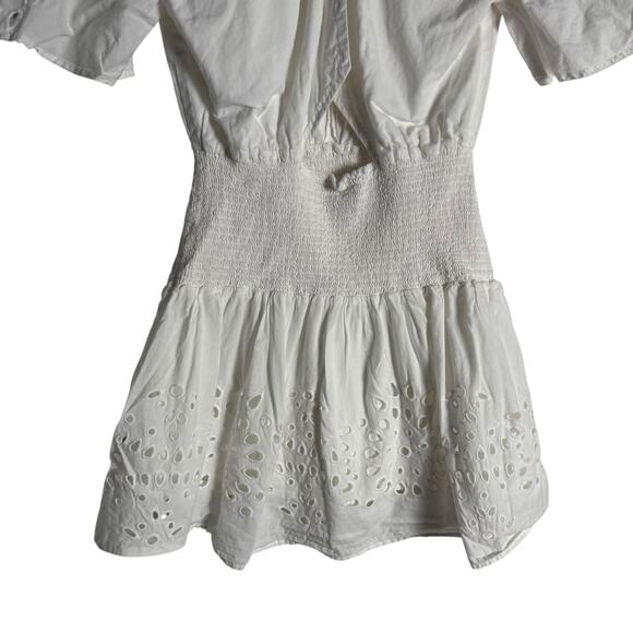 Thakoon White Eyelet Smocked Short Sleeve Cut Out Summer Mini Dress Size 0 - Picture 11 of 15